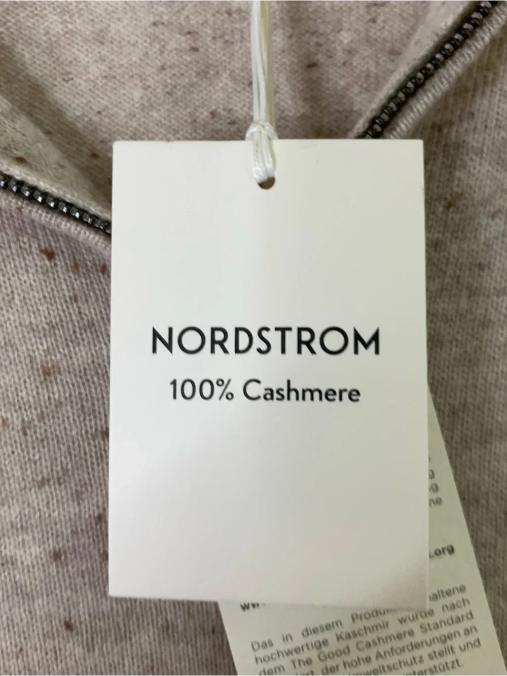 Nordstrom Mens 100% cashmere oatmeal donegal 1/4 zip up sweater L NWT
